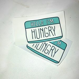 “hello, i’m hungry” name tag sticker